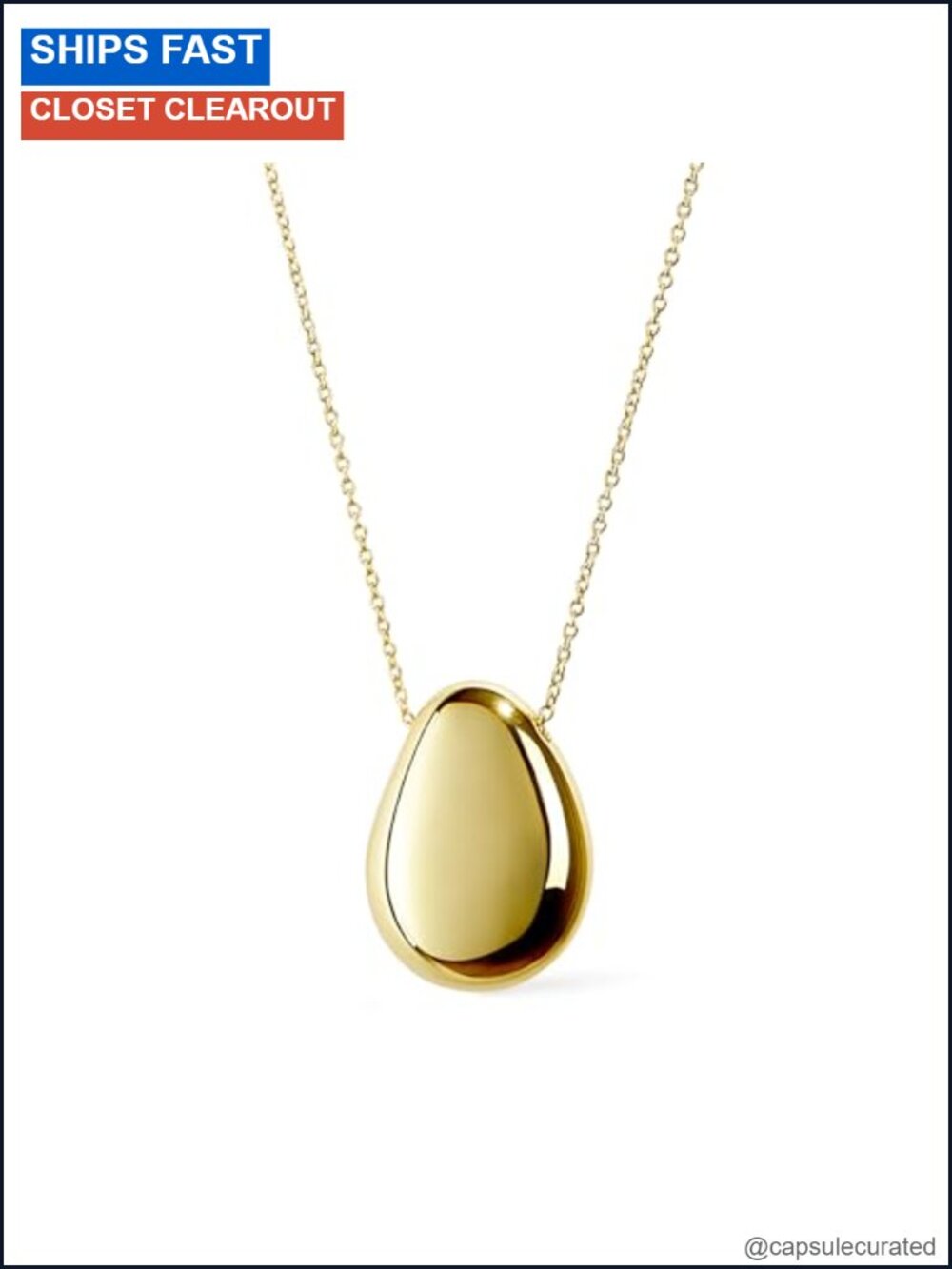 14K Gold Plated Mother of Pearl Teardrop Pendant Necklace Lobster Clasp